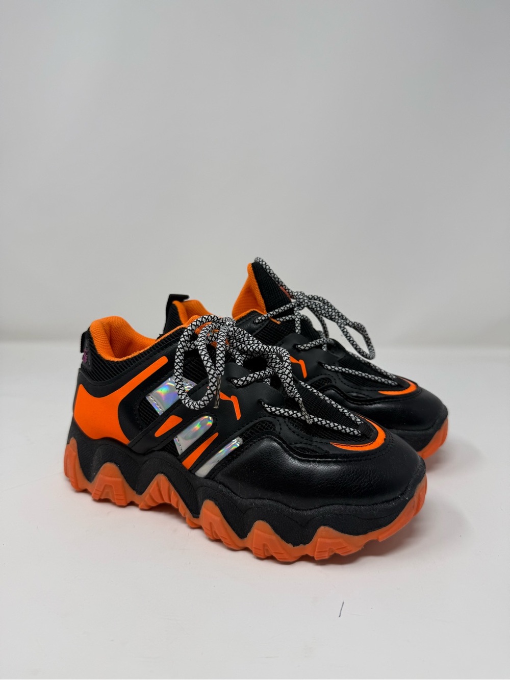 Women’s Chunky Black and Orange Fashion Sneakers